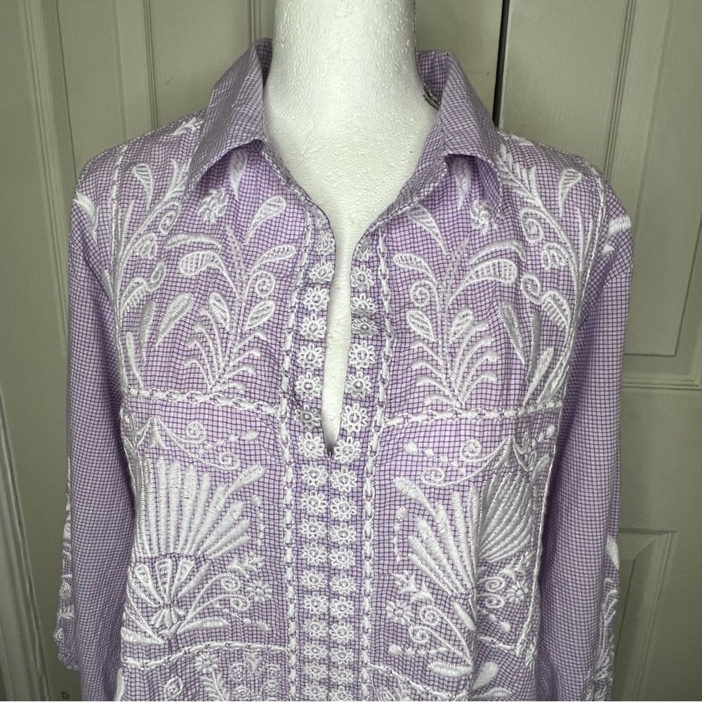 Johnny Was Workshop Orla Wander Purple/White Embroidered BLOUSE Bohemian Sz M - Picture 4 of 11